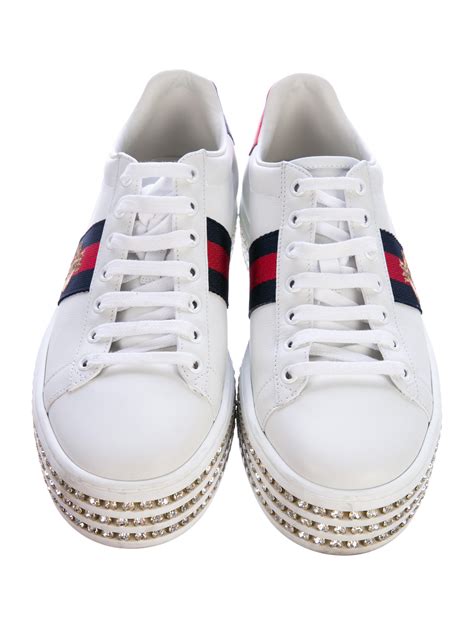 gucci platform rhinestone sneakers|Gucci jeweled striped sneakers.